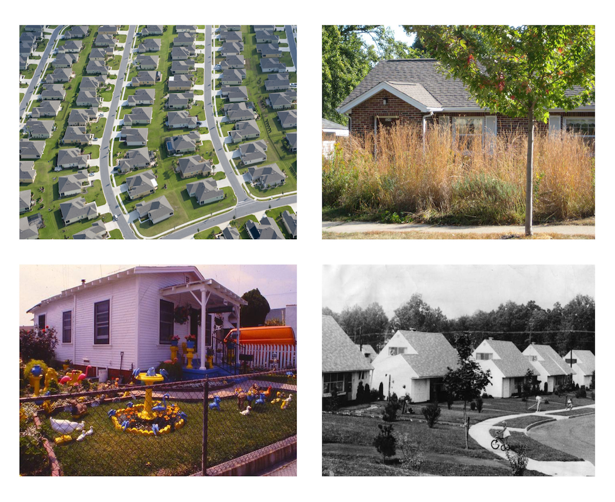 A montage of various versions of the American front yard.